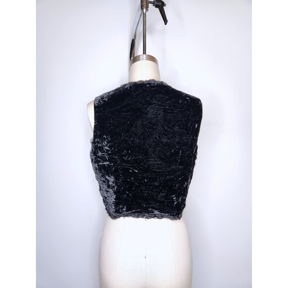 Vintage Black VELVET Vest Cropped by ARTBRO Black Velvet Bolero Vest Sequined XS - Picture 8 of 10